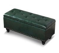 Shally Dogan Pouf de Rangement avec revêtement en Simili Cuir, Repose-Pieds pour Chambre à Coucher, Banc, Tabouret de Salon, canapé avec Structure et Pieds en Bois (Vert)