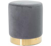 Shally Dogan Pouf en Velours avec Base en métal et Structure en MDF, Design Moderne, Repose-Pieds Forme cylindrique, Tabouret Rond avec Assise rembourrée Douce, mobilier intérieur (Gris)