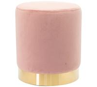 Shally Dogan Pouf en velours avec base en métal et structure en MDF, design moderne, repose-pieds forme cylindrique, tabouret rond avec assise rembourrée douce, mobilier intérieur (rose)