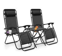 Shally Dogan Zero Gravity Lot de 2 chaises Longues de Jardin avec Table et Structure en métal Pliable, Peu encombrant et résistant, Fauteuil d'extérieur, Patio, Balcon, inclinable avec Porte-gobelet