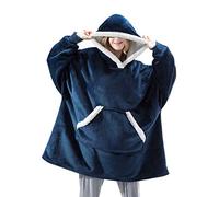 Shamdon Home Collection Sweat à Capuche Couverture Pull Capuchon Sherpa Peluche à Manches TV Plaid Couvertures Adulte Femme Homme Unisexe Bleu