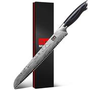 SHAN ZU 10" Couteau à Pain en Acier Poudré, Couteau de Cuisine Japonais à Haute Teneur en Carbone 63 HRC, Couteau de Chef avec Lame Longue et Tranchante à 12° et Manche Confortable