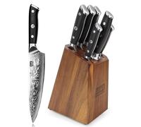 SHAN ZU Bloc de Couteaux de Cuisine Damas, 7 pièces Set de Couteaux de Cuisine Damas avec Aiguiseur, Couteau de Chef Acier Japonais, Manche G10 - PRO Series