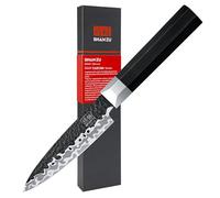 SHAN ZU Couteau à Éplucher 9,5cm Japonais 7 Couches Forgé Couteau à Fruits | Cœur Acier Premium 10Cr15MoV 62 HRC, Finition Martelée, Manche Ergonomique Octogonal G10, Épluchage et Coupe Précision