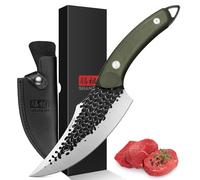 SHAN ZU Couteau de Chef avec Gaine en Cuir, Couteau à Désosser | en Acier Inoxydable Haute Teneur en Carbone, Poignée G10, Pour Cuisine, Camping et Barbecue - Armée Verte