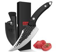 SHAN ZU Couteau de Chef avec Gaine en Cuir, Couteau de Cuisine Désosser en Acier à Haute Teneur en Carbone et Poignée étanche G10, Professionnel pour Maison, Camping, Barbecue - Noir