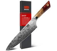 SHAN ZU Couteau de Chef Damas, Couteau de Cuisine Japonais 20cm | Acier SG2 Japonais, Couteau Tranchante Forgé à la Main en 91 Couches d'acier, Manche en Érable- WHITE TIGER Series