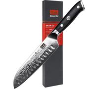 SHAN ZU, couteau de chef Santoku en acier damas, 18 cm, couteau de cuisine professionnel