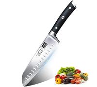 SHAN ZU Couteau de Cuisine, Couteaux Japonais Santoku 18 cm Professionnel Carbone en Acier Inoxydable Allemand Chef Couteaux Utilitaire avec Poignée de Pakkawood Ergonomique