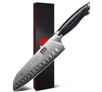 SHAN ZU Couteau de Cuisine en Acier Poudré, 18cm Couteaux Santoku Japonais, Ultra Tranchants, Lame en Acier à Haute Teneur en Carbone avec Manche Ergonomique en Bois de Pakka