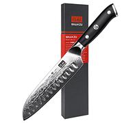 SHAN ZU Couteau Santoku Japonais 18cm, Couteau Damas en Acier Japonais 67 Couches, Poignée G10 - PRO Series, Argenté