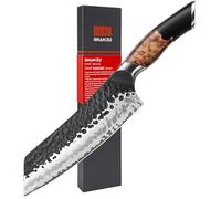 SHAN ZU Couteau Santoku Japonais Forgé à la Main, Couteau de Cuisine 18 cm | Acier à 7 couches avec noyau en 10Cr15MoV, manche en érable au design élégant et confortable
