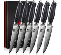 SHAN ZU Couteaux à Steak Japonais 6 Pièces en Acier Poudré 63 HRC, Set Couteaux de Table de Cuisine Professionnel aAvec Lame Affûtée à 12° à Lame Dentelée et Manche en Bois Pakkawood