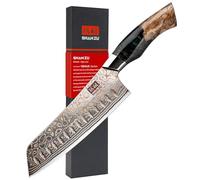 SHAN ZU Couteaux Santoku Damas 18cm, Couteau de Cuisine en Cuivre et Acier Damas 33 Couches, Couteau Japonais Santoku Professionnel Forgé à la Main avec Manche en Bois d'érable - VENUS Series