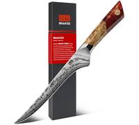 SHAN ZU Damast Filetiermesser 18cm Ausbeinmesser mit SG2-Pulverstahlkern | handgeschmiedetes Fischmesser 91 Lagen Damaststahl, ergonomischer Ahorngriff - WHITE TIGER Serie