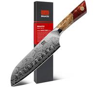 SHAN ZU Damast Santokumesser, 18cm Japanisches Küchenmesser aus SG2-Pulverstahl, Handgeschmiedetes Profi Kochmesser aus 91 Schichten Damaststahl, Ergonomischer Ahorngriff - WHITE TIGER Series