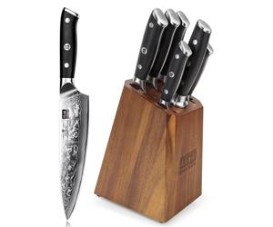 SHAN ZU PRO Set de 5 couteaux de cuisine avec bloc en bois