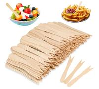 ShanBye Petites Fourchettes en Bois,200 PCS Fourchette à Cocktail de Bambou Pique Aperitif Couverts Fourchettes à Frites Pics à Fruits à Deux Dents pour Fruits Dessert Fêtes Camping Mariage