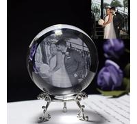 Shangyue Boule de cristal 2D personnalisée - Gravure laser - Image de famille - Motif animaux de compagnie - Souvenir - Boule de cristal gravée au laser (avec base argentée, 8 cm)