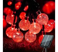 SHANJIA Guirlande Lumineuse Solaire, 6.5m 30LED 8 modes Lampe Solaire Exterieur pour Terrasse,Jardin,Cour,Porche,Lumiere Solaire Exterieur Décoration de Fête de Mariage (rouge, Boule 1.8)