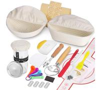 SHANNA Banneton Pour Pain, Kit Boulangerie Levain 15 Pièces, Corbeille a Pain en Rotin Naturel Rond et Ovale, Panier Fermentation Pain set Adapté aux DéButants et Professionnels (15PCS)