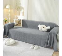 SHANNA Housse de canapé unie 2, 3 ou 4 places, en chenille AB pour canapé d’angle, protection toutes saisons, pour canapé, causeuse, futon, housse de canapé en forme de L avec pompons