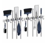 Shanzoify Accroche Balai Mural Acier Inoxydable, 2 pièces 3 Supports + 4 Crochets Organisateur Autocollant Sans Perçage pour Balais et Serpillières, Garage, Buanderie, Cuisine et Jardin