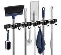 Shanzoify Accroche Balai Mural Acier Inoxydable, 5 Supports + 6 Crochets Noir Organisateur Autocollant Sans Perçage pour Balais et Serpillières, Garage, Buanderie, Cuisine et Jardin