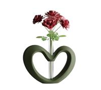 Shapes - Decorations Vase de table moderne en forme de cœur - En plastique recy vec tube en verre - Pour fleur unique - Finition mate - 18 x 13 cm - Étanche - Pour la Saint-Valentin - Olive