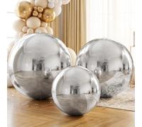 Shappy Lot de 3 grands ballons ronds en aluminium pour anniversaire, mariage, Nouvel An, décoration de fête sirène, accessoires photo, 152,4 cm, 81,3 cm, argenté métallisé