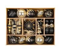 SHareconn Boule de Noël 80 pièces 4-12,5 cm Boules en Plastique doré incassables pour décorations d'arbre de Noël Décoration de fête de Vacances avec Ficelle de Suspension Or Noir