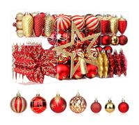 SHareconn Lot de 106 décorations de Noël en plastique incassable pour sapin de Noël, vacances, fête de mariage avec crochets inclus, rouge et doré