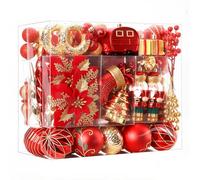 SHareconn Lot de 135 Boules de Noel, Boules de Noël en Plastique Incassable, Décorations Sapin de Noel, pour Decoration Noel Extérieur ou Intérieure, Décorer Sapin de Noël (Rouge et Or)