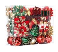 SHareconn Lot de 135 Boules de Noel, Boules de Noël en Plastique Incassable, Décorations Sapin de Noel, pour Decoration Noel Extérieur ou Intérieure, Décorer Sapin de Noël (Rouge, Vert et Or)