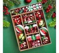 SHareconn Lot de 75 Boules de Noël décoratives en Plastique incassable, Motif Bottes d'elfe, pour décorations de Sapin de Noël, fêtes, Rouge, Vert et Blanc.