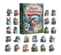 Shark Advent Christmas - 24 Pieces Acrylic 2D, Sea Theme Ornament, Countdow | Acrylic 2D Shark & Friend Shapes With Gold String Loops & Numbered Stickers, Bright Colorful Designs For Holiday Birthd