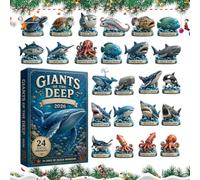 Shark Advent Christmas - 24 Pieces Acrylic 2D, Sea Theme Ornament, Countdow | Acrylic 2D Shark & Friend Shapes With Gold String Loops & Numbered Stickers, Bright Colorful Designs For Holiday Birthd