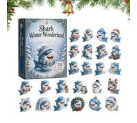 Shark Christmas Countdown - 2D Acrylic 24 Days, Calendar Ornaments, Decor S | Flat Acrylic Shark Shapes With Gold String Hanging Loops & Numbered 1-24 Stickers, Lightweight Shatterproof Design For Window