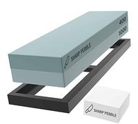 Sharp Pebble Pierre à aiguiser qualité supérieure double face grain 400/1 000, kit de pierre à eau pour aiguisage de couteaux de cuisine avec pierre de surfaçage et base antidérapante en caoutchouc