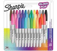 Sharpie Marqueurs permanents Glam Pop – Pointe fine, couleurs assorties – 34 pièces