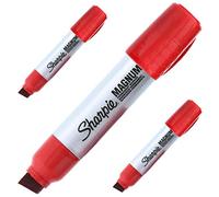 Sharpie Magnum Lot de 3 marqueurs permanents avec pointe biseautée extra large, adaptés à la plupart des surfaces humides, sèches et grasses, rouge - Emballage uni
