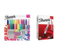 Sharpie marqueurs indélébiles | pointe fine | assortiment de couleurs eclat à encre permanente | Lot de 24 & marqueurs indélébiles | pointe fine | encre noir permanent | Boîte de 12