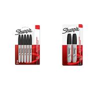 SHARPIE marqueurs indélébiles | pointe fine | encre noir permanent | Lot de 5 & marqueurs permanents | pointe biseautée | noirs | pochette de 2