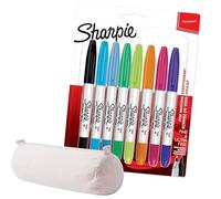 Sharpie Marqueurs permanents à double pointe | Pointes fines et ultra fines | Couleurs assorties | 8 feutres + étui en coton