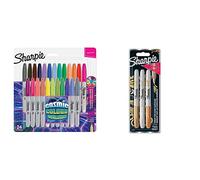 SHARPIE marqueurs permanents, pointe fine, Cosmic Colour, édition limitée, 24 unités & marqueurs métalliques permanents, pointe fine, assortiment de couleurs métalliques, pochette de 3