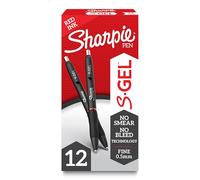 Sharpie S-Gel 2096166 S-Gel Stylo à encre gel rétractable, pointe fine 0,5 mm, encre rouge, corps noir, douzaine