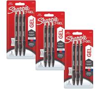 Sharpie S-Gel | Stylos gel | Pointe moyenne (0,7 mm) | Encre noire, rouge et bleue | 3x 3 unités