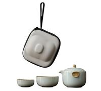 Sharplace 4 Pièces Service à Thé Ensemble Tasse Théière Céramique Filtre Compact Empilable Résistante Pratique Convient aux, Bleu, Bleu Ciel Théière Et Tasses, Gris Sac De Transport