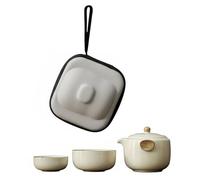 Sharplace 4 Pièces Service à Thé Ensemble Tasse Théière Céramique Filtre Compact Empilable Résistante Pratique Convient aux, Jaune, Jaune Théière Et Tasses, Gris Sac De Transport