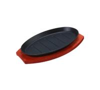 Sharplace Assiette à steak en fonte Plateau en bois Poêle à fajitas de forme ovale pour cuisine de restaurant, 28cmx17cm